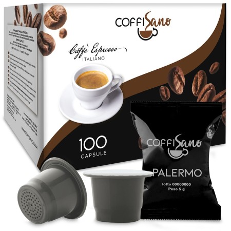 100 Capsule di Caffè compatibili Nespresso Coffisano miscela Palermo, Espresso Italiano Sapore Intenso e Corposo