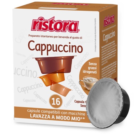 16 Capsule di Cappuccino compatibili con A Modo Mio Ristora, Bevanda Solubile Monodose
