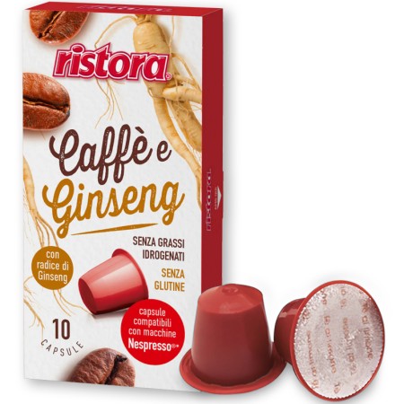 10 Capsule di Caffè Ginseng compatibili con Nespresso Ristora, Bevanda Solubile Monodose