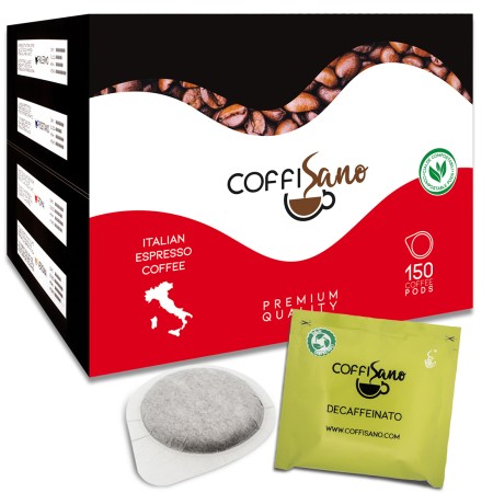 150 Cialde Caffè CoffiSano Miscela Dek, Espresso in Filtro Carta Compostabile ESE da 44 mm
