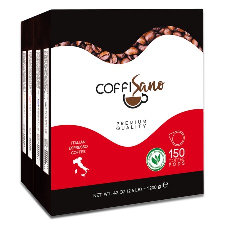 150 Cialde Caffè CoffiSano Miscela Dek, Espresso in Filtro Carta Compostabile ESE da 44 mm