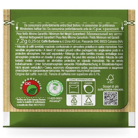 50 Cialde di Caffè Borbone Miscela Dek, Cialde Monodose ESE 44 mm Compostabili in filtro carta Decaffeinato