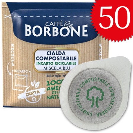 50 Cialde di Caffè Borbone Miscela Blu, Cialde Monodose ESE 44 mm Compostabili in filtro carta