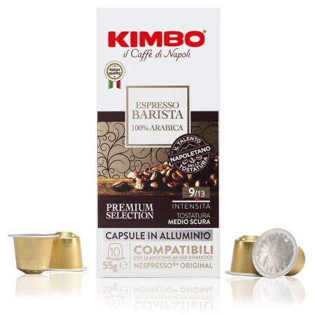 100 Capsule Caffè in Alluminio Compatibili con Nespresso Kimbo, Miscela Espresso Barista