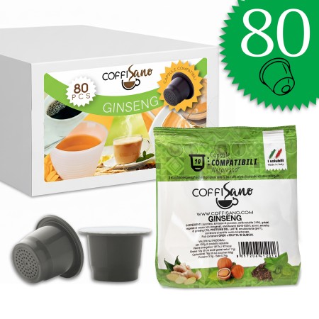 80 Capsule di Caffè Ginseng compatibili con Nespresso Coffisano, Bevanda Solubile Monodose