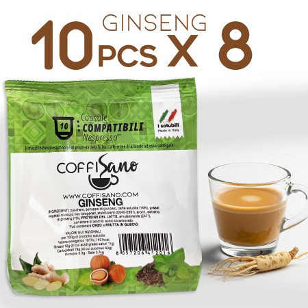 80 Capsule di Caffè Ginseng compatibili con Nespresso Coffisano, Bevanda Solubile Monodose