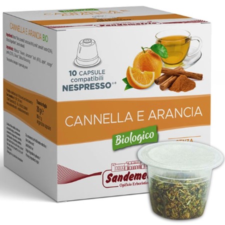 10 Capsule Cannella e Arancia compatibili con Nespresso Sandemetrio, Infuso Biologico senza zucchero