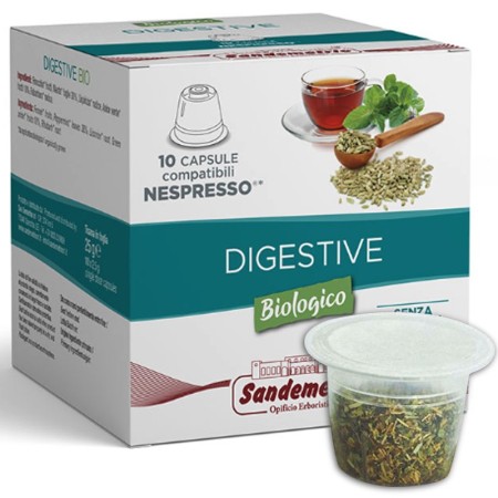 10 Capsule Tisana Digestive compatibili con Nespresso Sandementrio, Infuso Biologico Digestivo senza zucchero