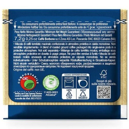 50 Cialde di Caffè Borbone Miscela Blu, Cialde Monodose ESE 44 mm Compostabili in filtro carta