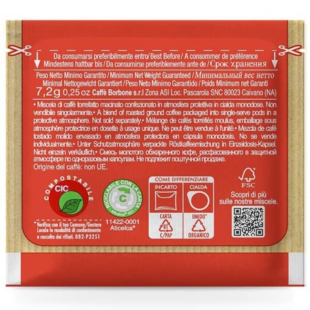 50 Cialde di Caffè Borbone Miscela Rossa, Cialde Monodose ESE 44 mm Compostabili in filtro carta