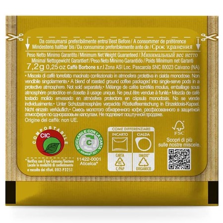 50 Cialde di Caffè Borbone Miscela Oro, Cialde Monodose ESE 44 mm Compostabili in filtro carta
