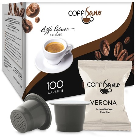 100 Capsule di Caffè compatibili Nespresso Coffisano miscela Verona, Espresso Italiano Dolce e Cremoso