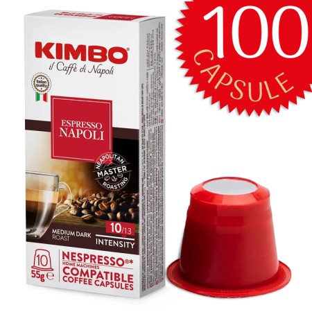 100 Capsule di Caffé Compatibili per Nespresso Kimbo Miscela Napoli, Espresso Italiano Equilibrato e Dolce