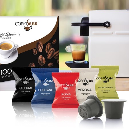 100 Capsule di Caffè compatibili Nespresso Coffisano miscela Verona, Espresso Italiano Dolce e Cremoso