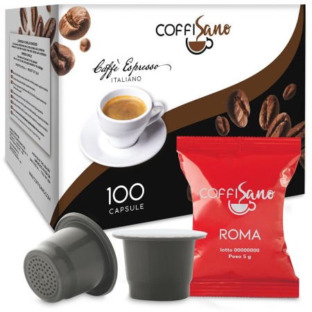 100 Capsule di Caffè compatibili Nespresso Coffisano miscela Roma, Espresso Italiano Cremoso ed Equilibrato