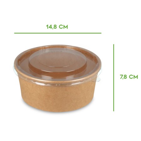 50 Ciotole di Carta con Coperchio, Vaschette Bowl Poke Monouso in Cartone Team Bio diam 14,8 cm